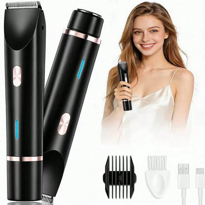 2 In 1 Women Electric Razor & Bikini Trimmer, IPX7 Waterproof Wet Dry Shaver With Ceramic Sharp Blade, USB Rechargeable 400mAh Dual Head Hair Trimmer For Face, Underarm, Leg And Pubic Hair, Portable P