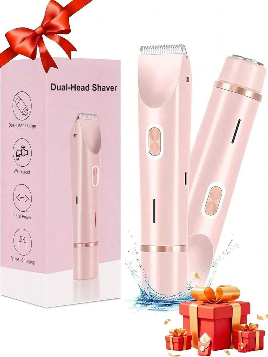 2 In 1 Women Electric Razor & Bikini Trimmer, IPX7 Waterproof Wet Dry Shaver With Ceramic Sharp Blade, USB Rechargeable 400mAh Dual Head Hair Trimmer For Face, Underarm, Leg And Pubic Hair, Portable P