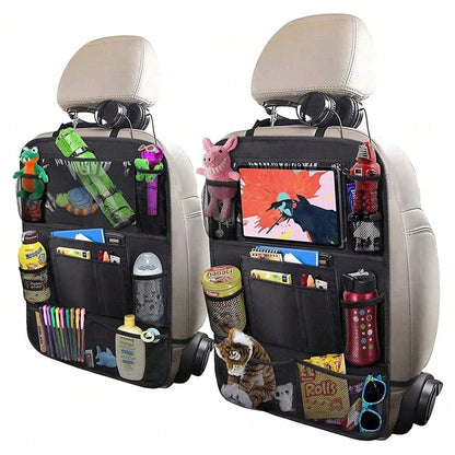 2 Pack Car Backseat Organizer With 10" Table Holder, 9 Storage Pockets Seat Back Protectors Kick Mats For Kids Toddlers, Travel Accessories