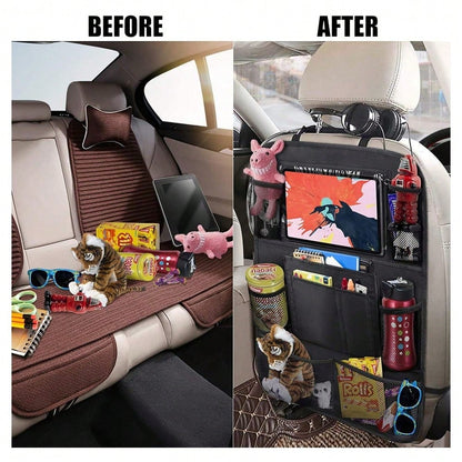 2 Pack Car Backseat Organizer With 10" Table Holder, 9 Storage Pockets Seat Back Protectors Kick Mats For Kids Toddlers, Travel Accessories
