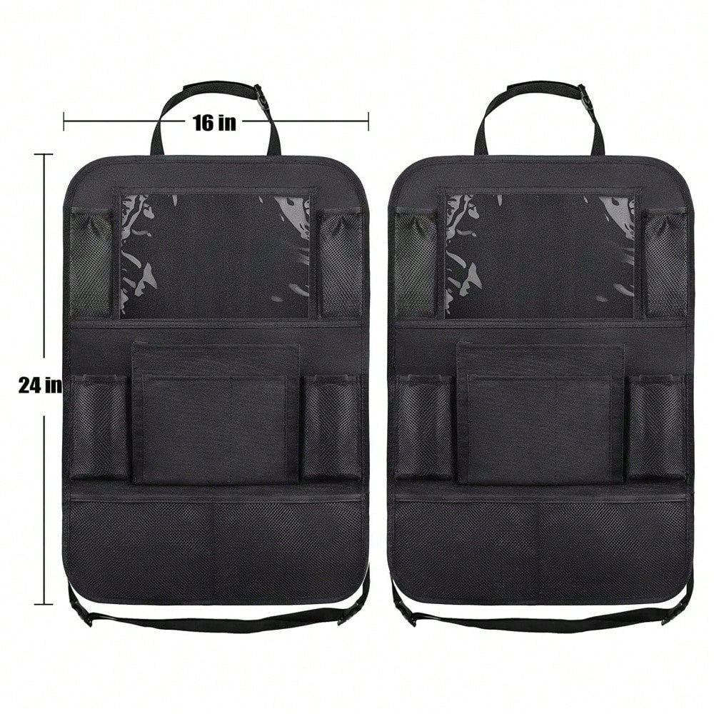 2 Pack Car Backseat Organizer With 10" Table Holder, 9 Storage Pockets Seat Back Protectors Kick Mats For Kids Toddlers, Travel Accessories