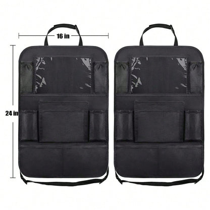 2 Pack Car Backseat Organizer With 10" Table Holder, 9 Storage Pockets Seat Back Protectors Kick Mats For Kids Toddlers, Travel Accessories