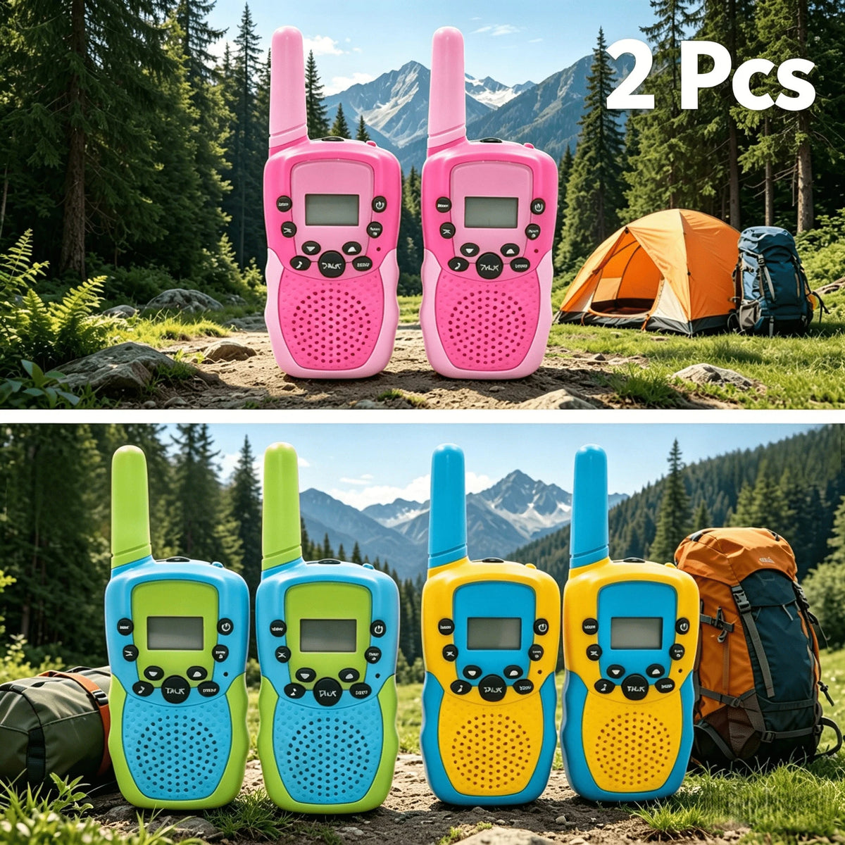 2 Pack Handheld Walkie Talkies, Two Way Radios With Backlit LCD And Flashlight, Portable Rechargeable Radios For Camping, Hiking, Family Travel, Multi Pack Available