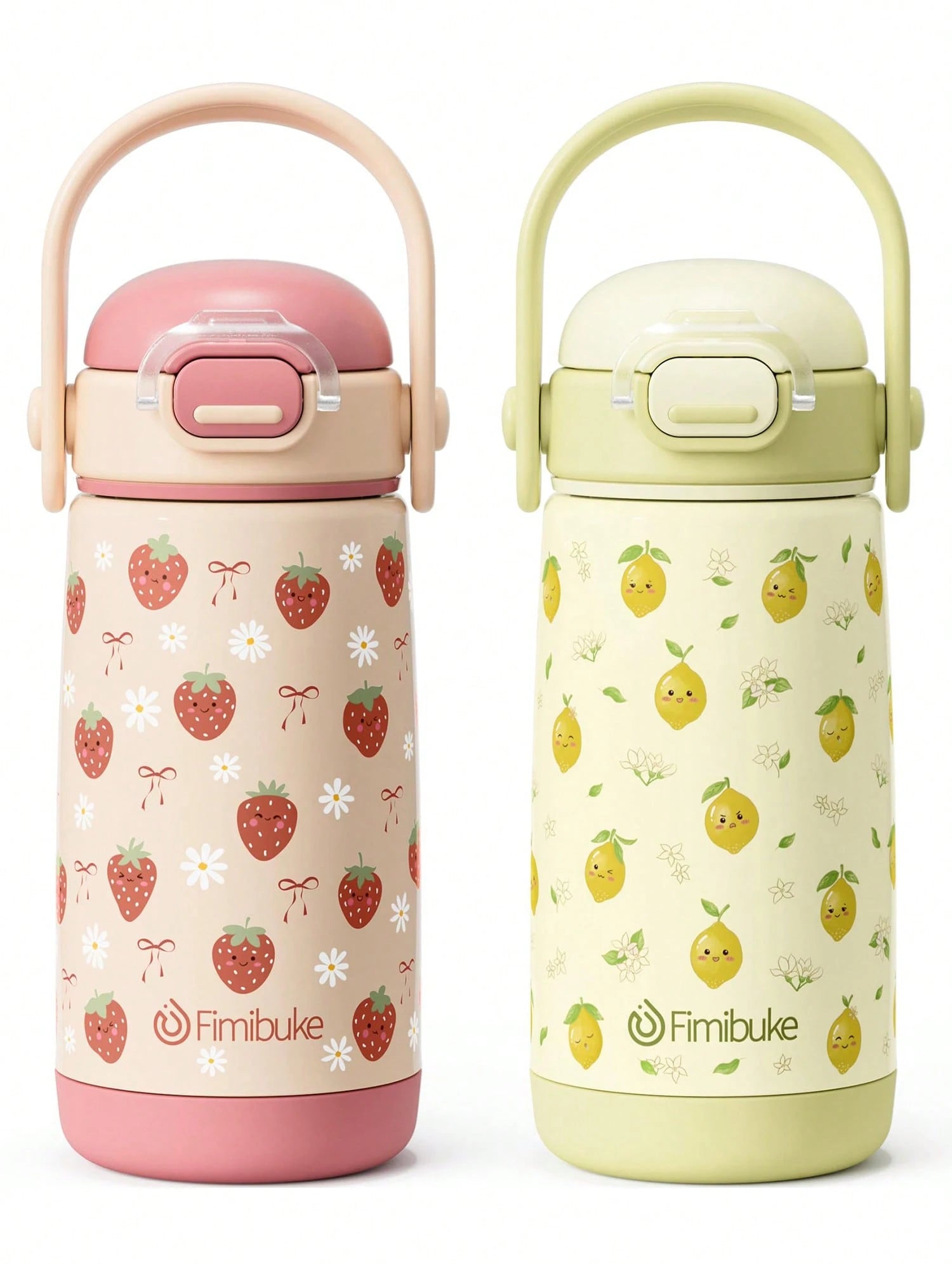 2 Pack Kids Insulated Water Bottle With Straw Lid & Handle- 14oz Stainless Steel Tumbler Leak Proof Double Wall Vacuum Kids Cup For School Boys Girls