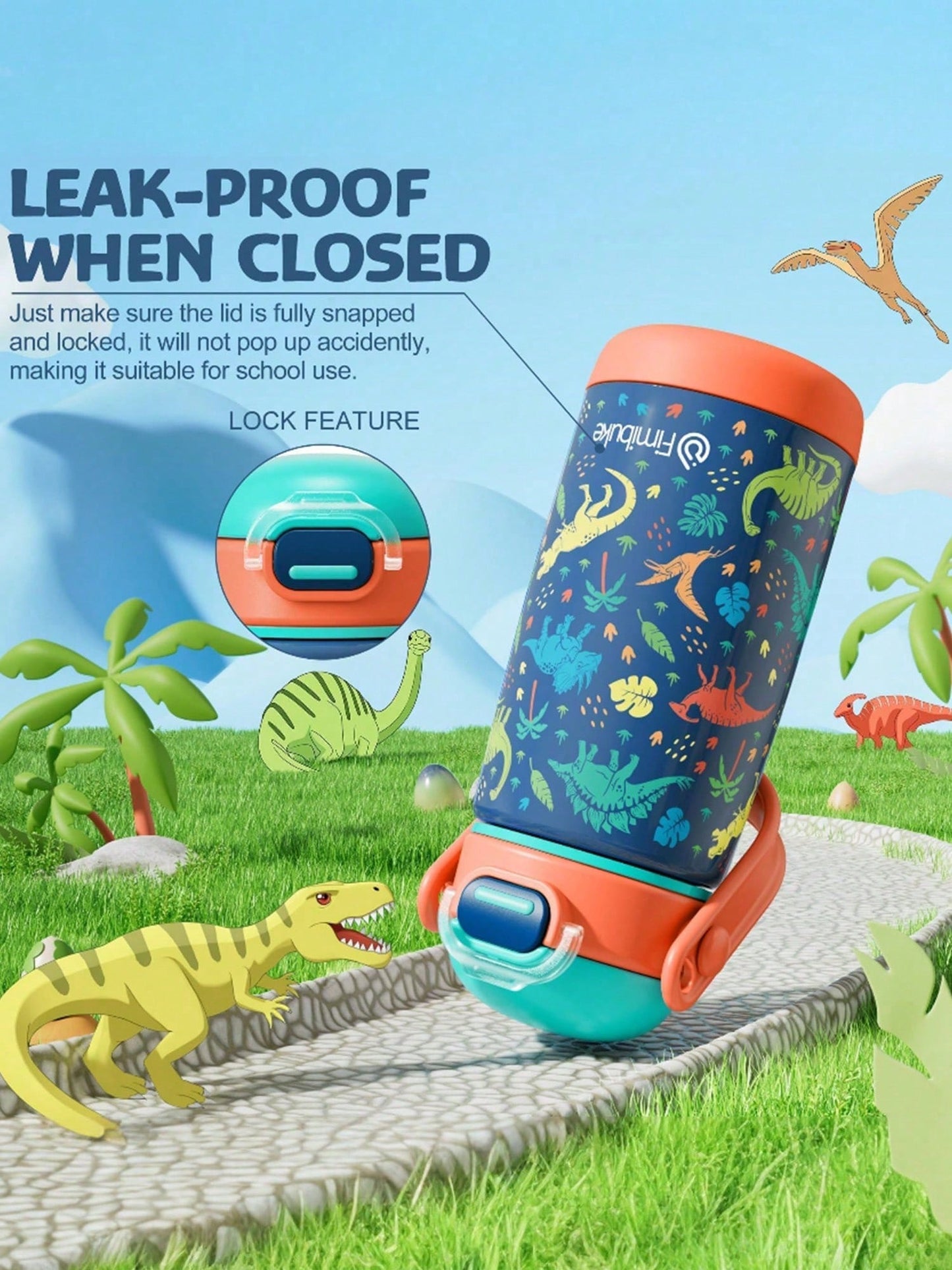2 Pack Kids Insulated Water Bottle With Straw Lid & Handle- 14oz Stainless Steel Tumbler Leak Proof Double Wall Vacuum Kids Cup For School Boys Girls
