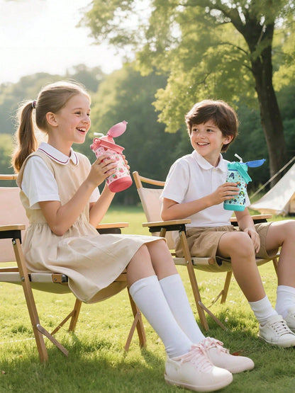 2 Pack Kids Insulated Water Bottle With Straw Lid & Handle- 14oz Stainless Steel Tumbler Leak Proof Double Wall Vacuum Kids Cup For School Boys Girls
