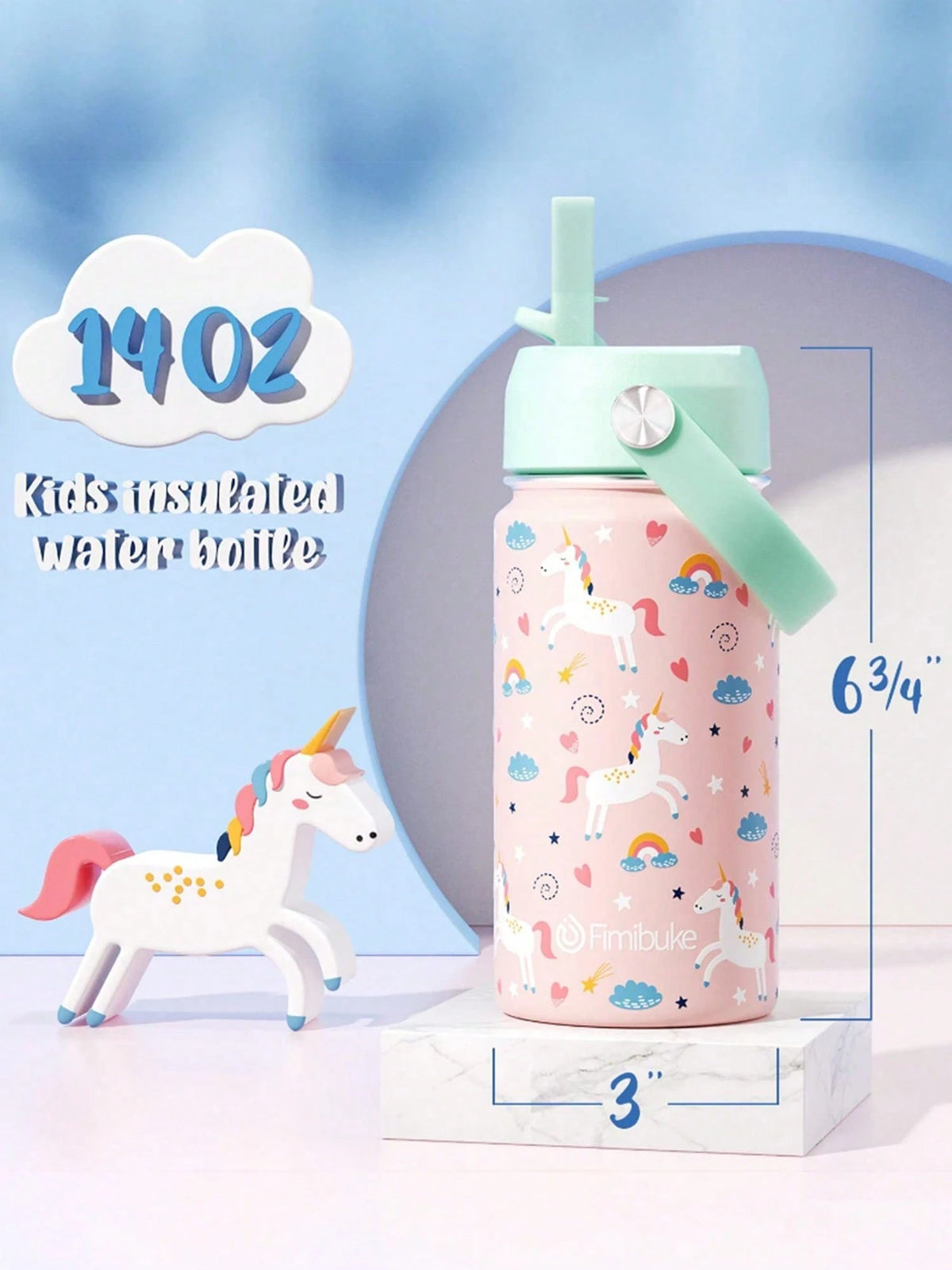2 Packs Kids Insulated Water Bottle, 14oz Double Wall Vacuum Tumbler Stainless Steel Leak Proof Kids Cups With Straw Water Bottle Back To School