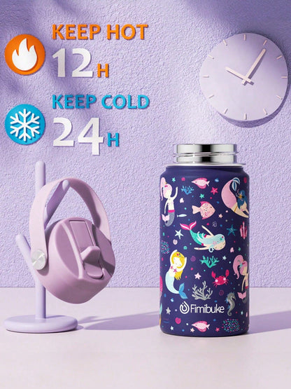 2 Packs Kids Insulated Water Bottle, 14oz Double Wall Vacuum Tumbler Stainless Steel Leak Proof Kids Cups With Straw Water Bottle Back To School