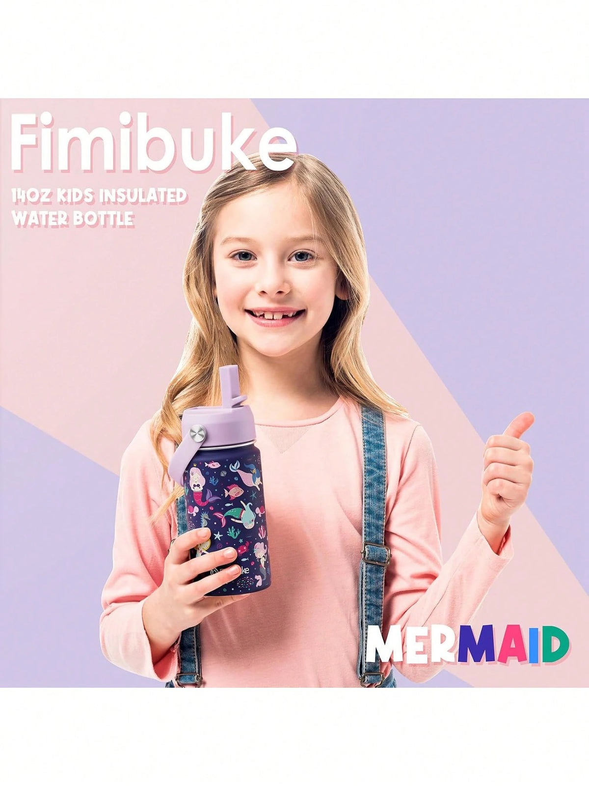 2 Packs Kids Insulated Water Bottle, 14oz Double Wall Vacuum Tumbler Stainless Steel Leak Proof Kids Cups With Straw Water Bottle Back To School