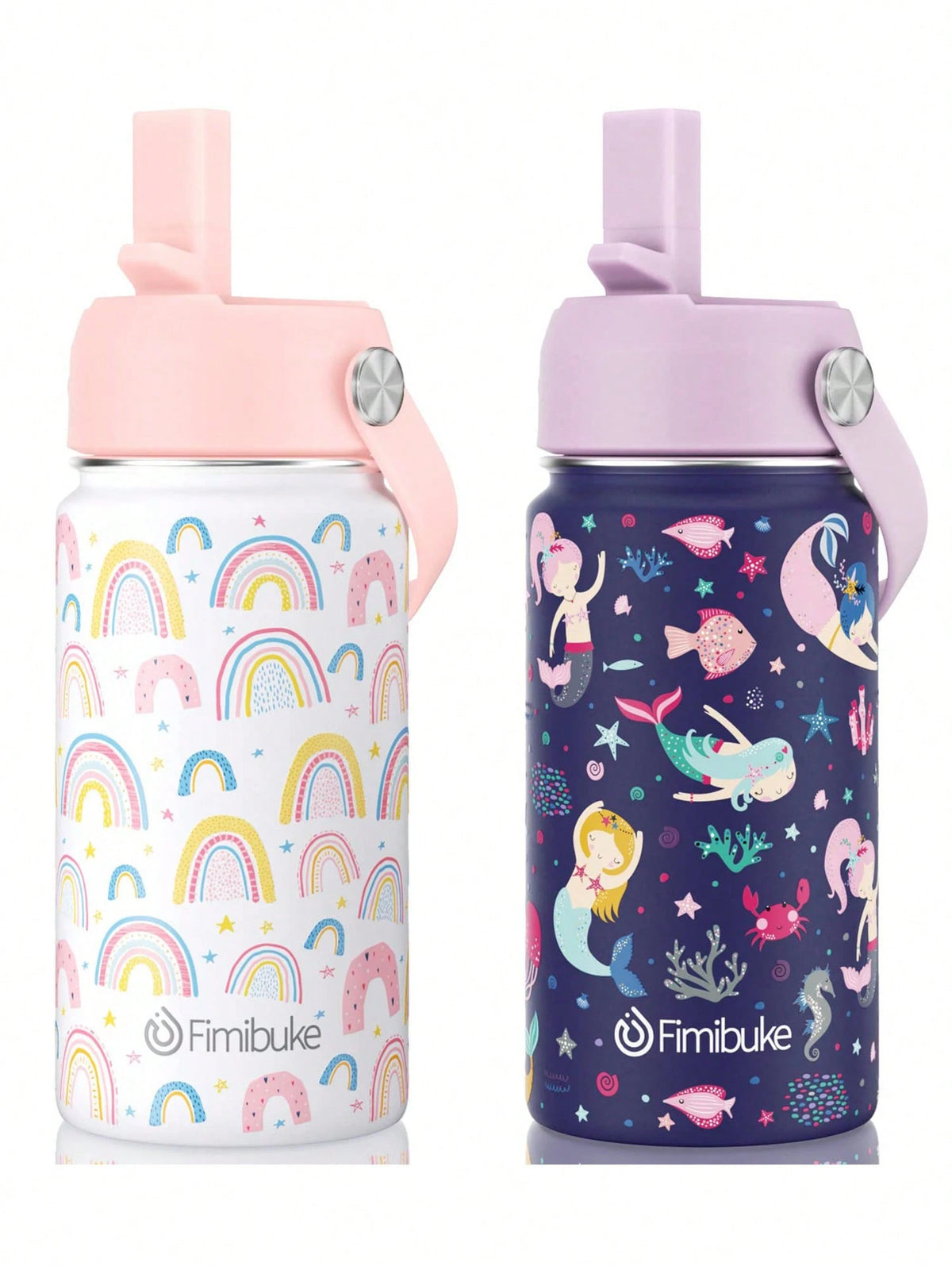2 Packs Kids Insulated Water Bottle, 14oz Double Wall Vacuum Tumbler Stainless Steel Leak Proof Kids Cups With Straw Water Bottle Back To School