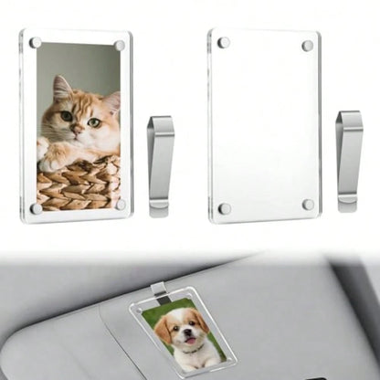 2 Pcs Acrylic Magnetic Photo Holder For Car Visor, Personalized Car Picture Frame Clip, Zinc Alloy Visor Clip For And Photos C
