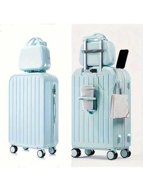 2 Pcs, 20 Inch Hardside Luggage Carry On Luggage With Cup Phone Charger Hard Shell Suitcases With Spinner Wheels Travel Suitcase Suit Case Travel Luggage Carry On Suitcase Set Luggage Set Luggage Case