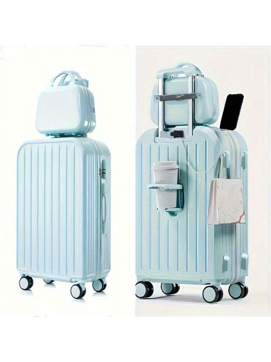 2 Pcs, 20 Inch Hardside Luggage Carry On Luggage With Cup Phone Charger Hard Shell Suitcases With Spinner Wheels Travel Suitcase Suit Case Travel Luggage Carry On Suitcase Set Luggage Set Luggage Case