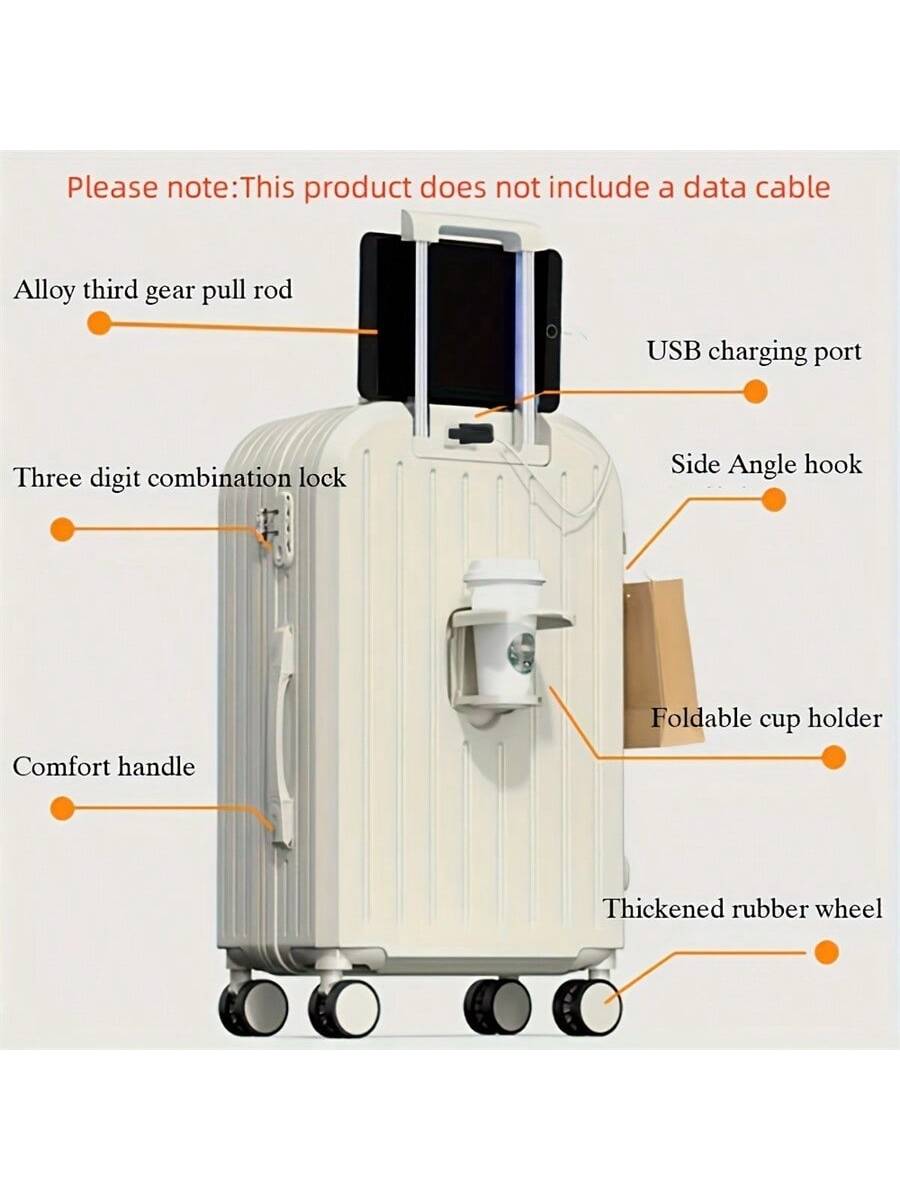 2 Pcs, 20 Inch Hardside Luggage Carry On Luggage With Cup Phone Charger Hard Shell Suitcases With Spinner Wheels Travel Suitcase Suit Case Travel Luggage Carry On Suitcase Set Luggage Set Luggage Case