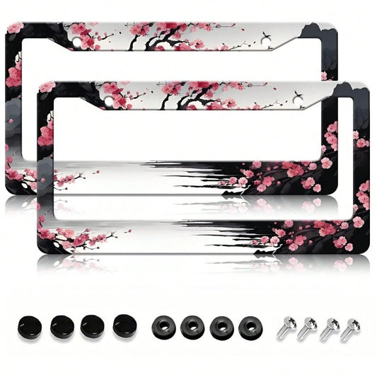 2-Piece Of Metal License Plate Frame Decor, 12x6inch Aluminum Material, Suitable For Sedans/SUVs/Pickups,Car Accessories For Women,Car Accesorries,Cosas Para El Carro,Car Essentials Women,Car Decir,Li