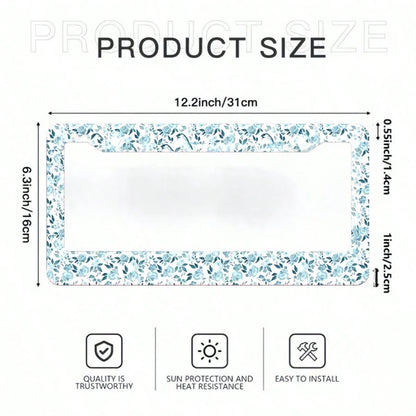2 Piece Set Of Blue Floral Theme Aluminum License Plate Frames, 6.3x12.2inch, Waterproof, Rustproof,Suitable For All Car Models, Car Acessesories Women, Car Decor, Car Accesssories, License Plate Fram