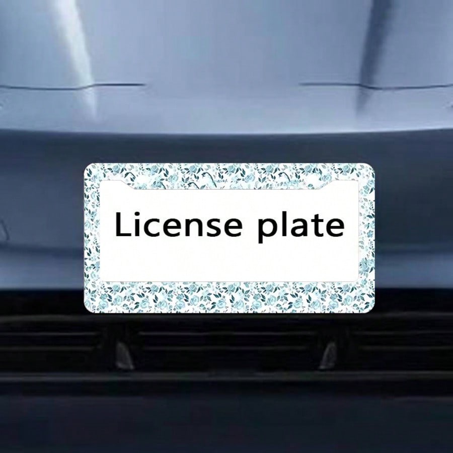 2 Piece Set Of Blue Floral Theme Aluminum License Plate Frames, 6.3x12.2inch, Waterproof, Rustproof,Suitable For All Car Models, Car Acessesories Women, Car Decor, Car Accesssories, License Plate Fram