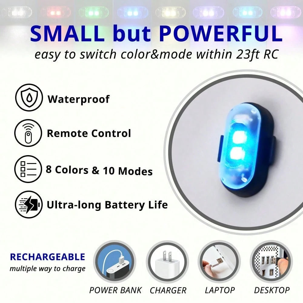 2 RGB LED Portable Party Lights-Wireless Remote Control, 8 Customizable Colors, Rechargeable Car Footwell Lights, Chassis Ambient Light Kit, Essential Car Strobe Lights, Suitable For SUVs, Trucks, Mo