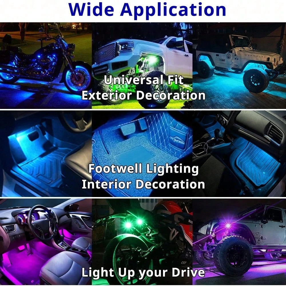 2 RGB LED Portable Party Lights-Wireless Remote Control, 8 Customizable Colors, Rechargeable Car Footwell Lights, Chassis Ambient Light Kit, Essential Car Strobe Lights, Suitable For SUVs, Trucks, Mo