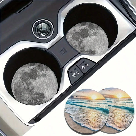2 Sets Of Moon Wave Patterned Car Coasters-2.8-Inch Round With Natural Rubber Anti Slip Beverage Tray, Durable Home Car Accessories, Suitable For Both Men And Women, Washable, Weighing 15 Grams Per P