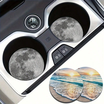 2 Sets Of Moon Wave Patterned Car Coasters-2.8-Inch Round With Natural Rubber Anti Slip Beverage Tray, Durable Home Car Accessories, Suitable For Both Men And Women, Washable, Weighing 15 Grams Per P