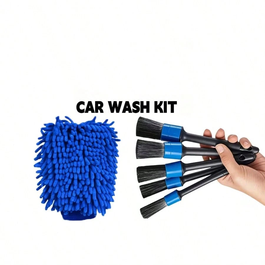 20/16/12/6pcs All-In-One Car & Motorcycle Cleaning Kit: Dusting Brush, Wheel Brush, Short Handle Cleaning Brush, Blue Air Vent Brush, Long Handle Cleaning Brush, Glove, Blue Microfiber Cloth, Deep Pol