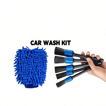 20/16/12/6pcs All-In-One Car & Motorcycle Cleaning Kit: Dusting Brush, Wheel Brush, Short Handle Cleaning Brush, Blue Air Vent Brush, Long Handle Cleaning Brush, Glove, Blue Microfiber Cloth, Deep Pol