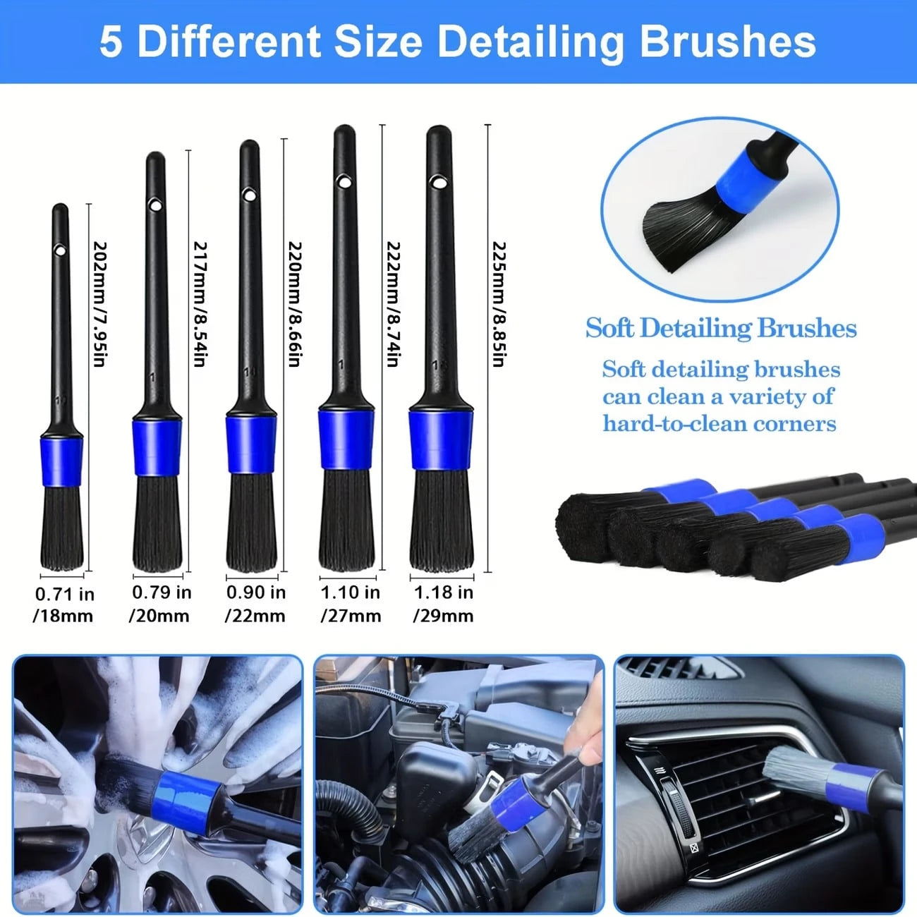 20/16/12/6pcs All-In-One Car & Motorcycle Cleaning Kit: Dusting Brush, Wheel Brush, Short Handle Cleaning Brush, Blue Air Vent Brush, Long Handle Cleaning Brush, Glove, Blue Microfiber Cloth, Deep Pol