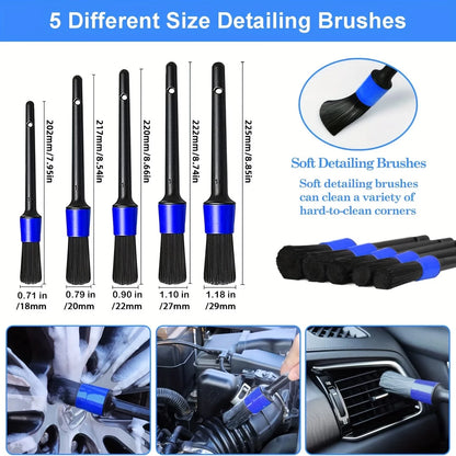 20/16/12/6pcs All-In-One Car & Motorcycle Cleaning Kit: Dusting Brush, Wheel Brush, Short Handle Cleaning Brush, Blue Air Vent Brush, Long Handle Cleaning Brush, Glove, Blue Microfiber Cloth, Deep Pol