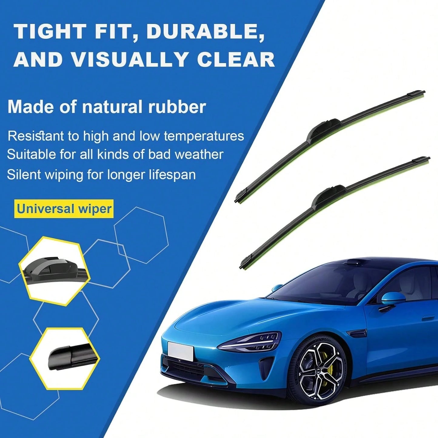 20 Inch Premium All Season Automotive Front Windshield Natural Rubber Wiper Blades (2 Pack)