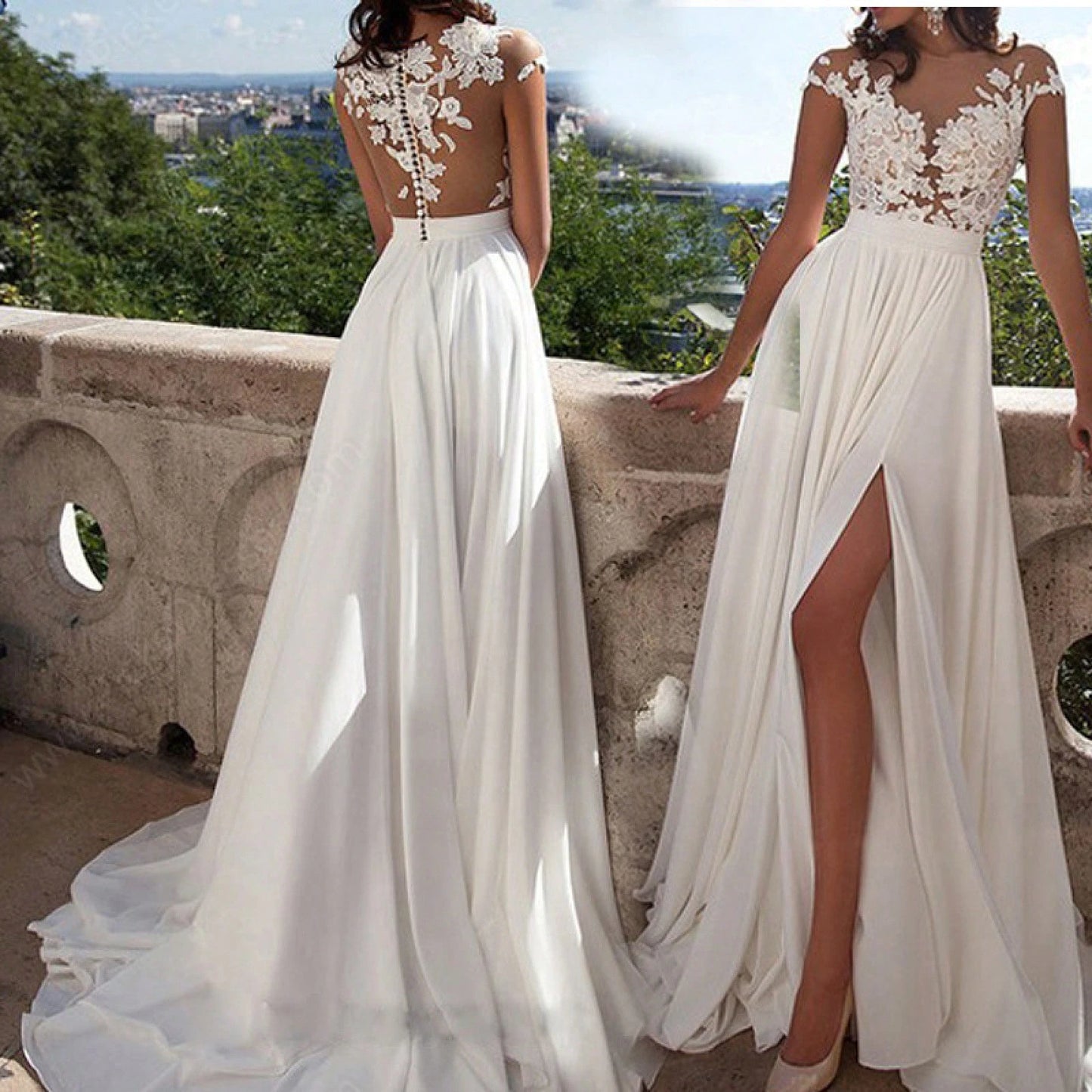2025 New European And American Wedding Dress Sexy Lace Slit Evening Gown Long Dress