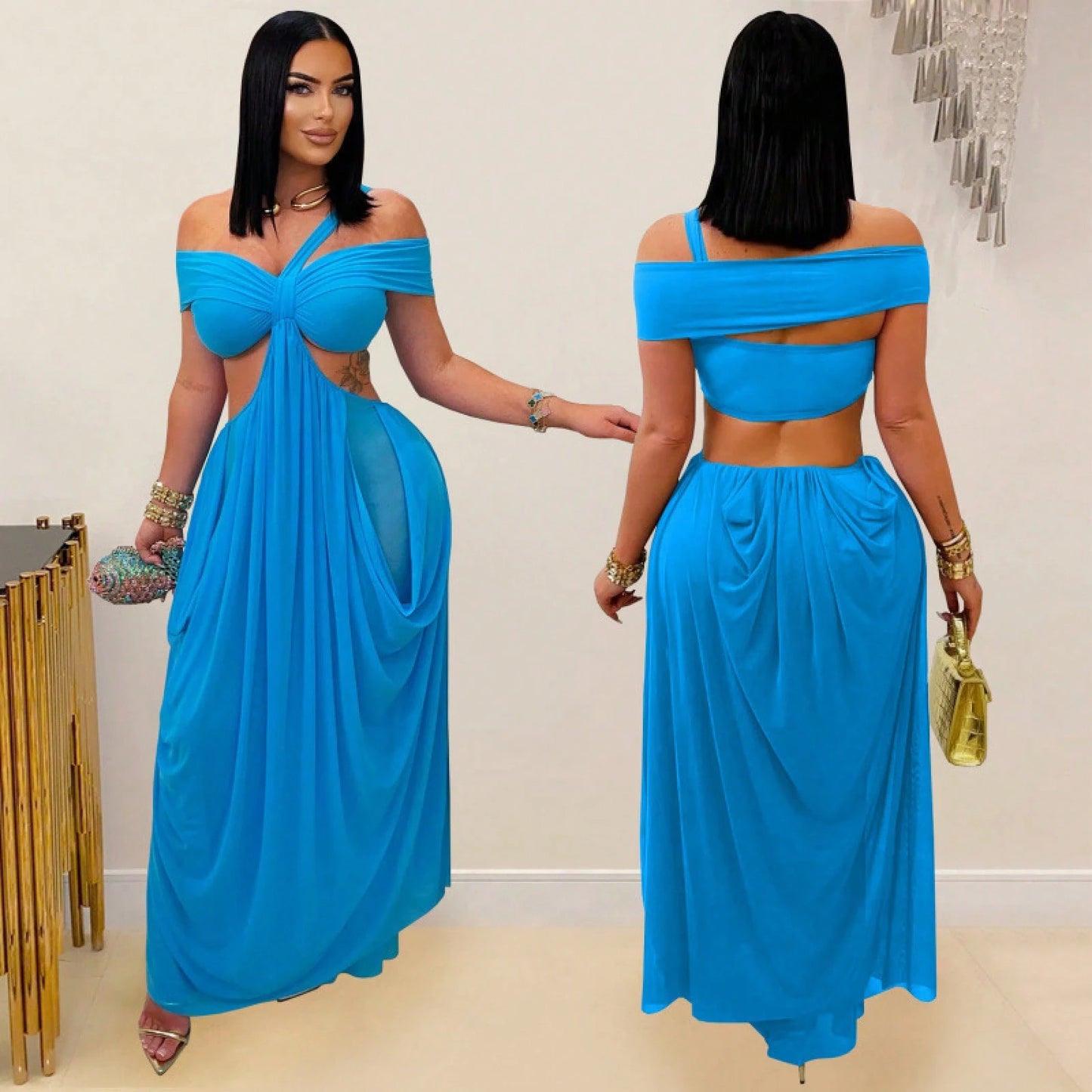 2025 Summer New Fashion Women's Sexy Strapless Slim-Fit Solid Color Sheer Mesh Dress