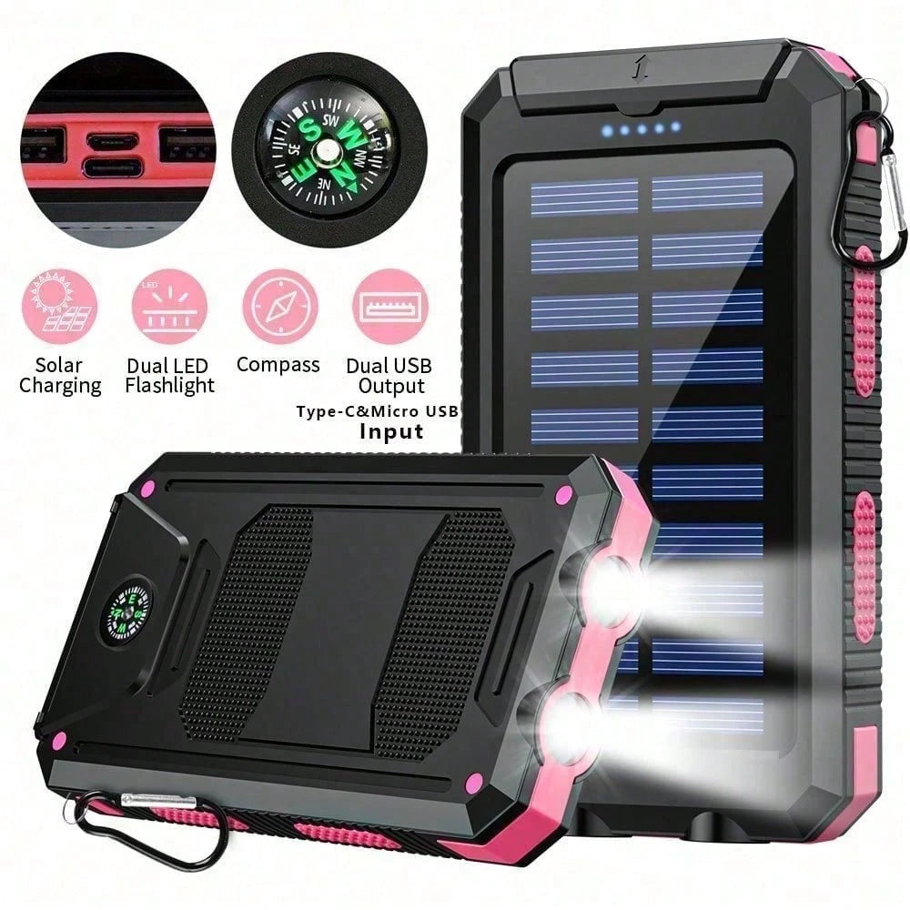 2025 Super 10000mAh USB Portable Charger Solar Power Bank For Mobile Phones, Solar Power Bank, Mobile Power Bank, Portable Charger For All Devices- Long-Lasting, Travel Camping, LED Flashlight, Compa