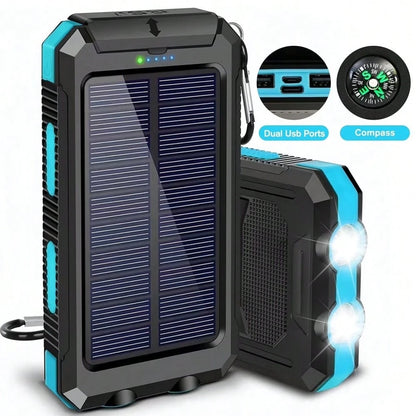 2025 Super 10000mAh USB Portable Charger Solar Power Bank For Mobile Phones, Solar Power Bank, Mobile Power Bank, Portable Charger For All Devices- Long-Lasting, Travel Camping, LED Flashlight, Compa