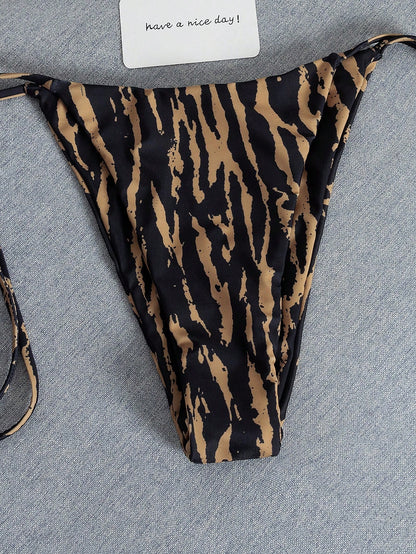 2026 Fashion Sexy Faux Wood Grain Personalized Print Women's Bikini Swimsuit 2-Piece Set, Cute Outfit For Summer Beach Vacation And Pool Party