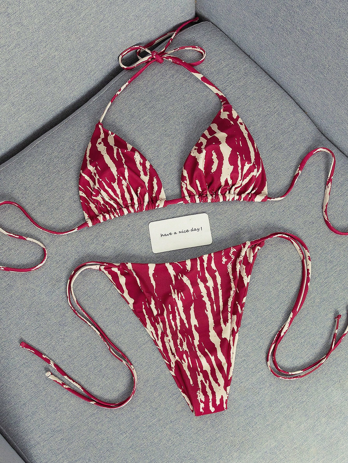 2026 Fashion Sexy Faux Wood Grain Personalized Print Women's Bikini Swimsuit 2-Piece Set, Cute Outfit For Summer Beach Vacation And Pool Party