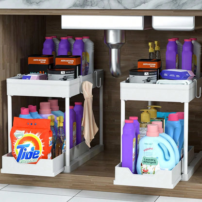 2026 Model Double-Sink Under-Sink Storage Rack, Kitchen Cabinet Storage Rack, Double-Sliding Cabinet Basket-Style Storage Drawer, Multifunctional Bathroom Storage Basket, Under-Counter Kitchen Storage