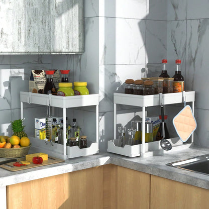 2026 Model Double-Sink Under-Sink Storage Rack, Kitchen Cabinet Storage Rack, Double-Sliding Cabinet Basket-Style Storage Drawer, Multifunctional Bathroom Storage Basket, Under-Counter Kitchen Storage