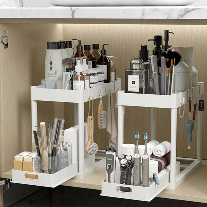 2026 Model Double-Sink Under-Sink Storage Rack, Kitchen Cabinet Storage Rack, Double-Sliding Cabinet Basket-Style Storage Drawer, Multifunctional Bathroom Storage Basket, Under-Counter Kitchen Storage