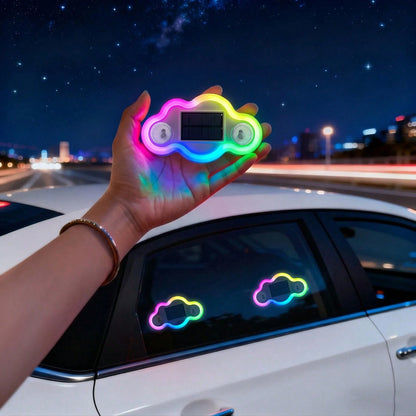 2026 New Cloud-Shaped Solar LED Car Interior Ambient Light, Heart-Shaped Neon Rear Window Decoration, Sensor-Activated 5-Mode Mood Light, Cute Aesthetic Car Accessory For Women And Girls, Romantic Veh
