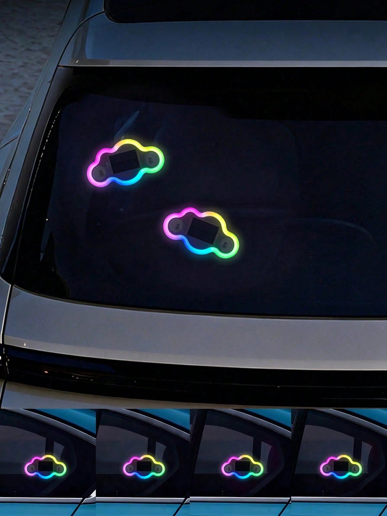 2026 New Cloud-Shaped Solar LED Car Interior Ambient Light, Heart-Shaped Neon Rear Window Decoration, Sensor-Activated 5-Mode Mood Light, Cute Aesthetic Car Accessory For Women And Girls, Romantic Veh