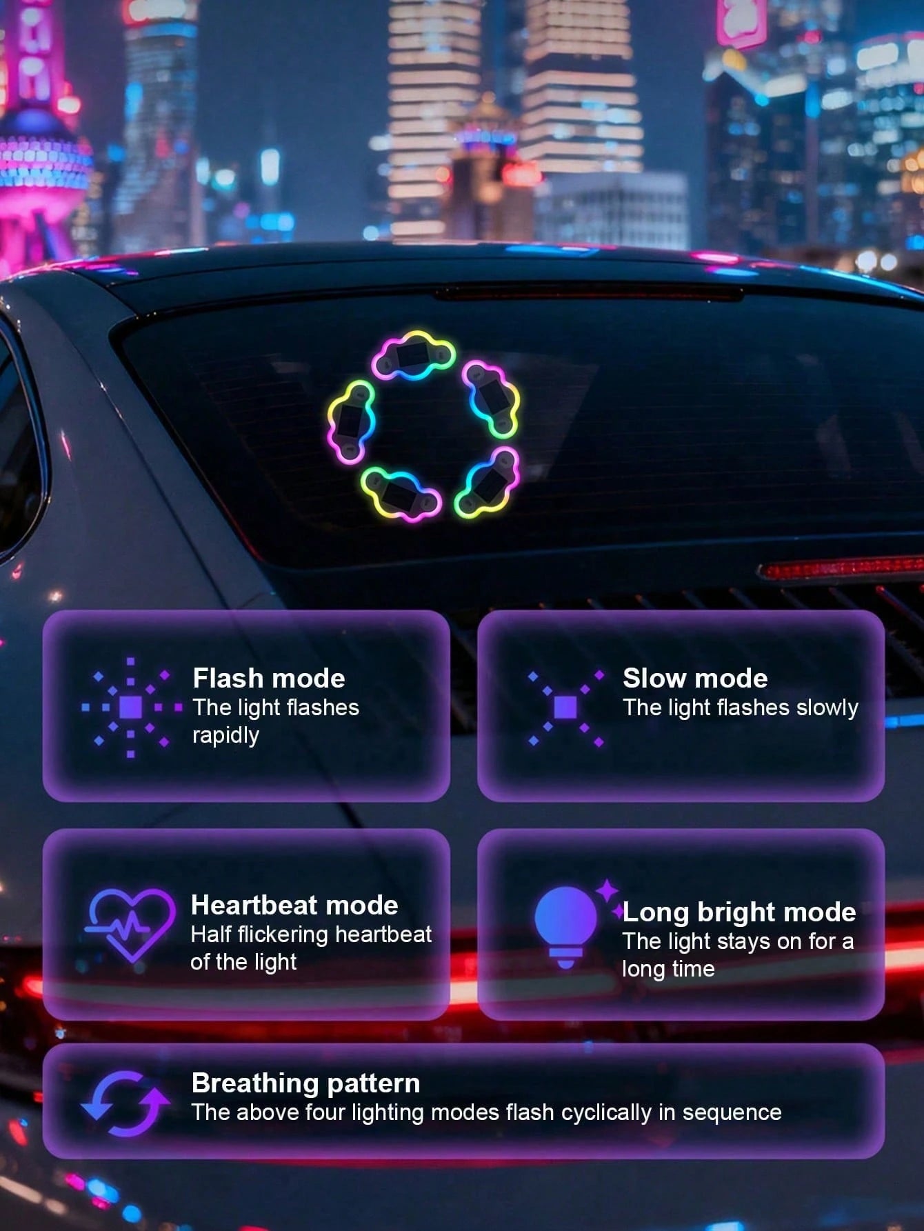 2026 New Cloud-Shaped Solar LED Car Interior Ambient Light, Heart-Shaped Neon Rear Window Decoration, Sensor-Activated 5-Mode Mood Light, Cute Aesthetic Car Accessory For Women And Girls, Romantic Veh