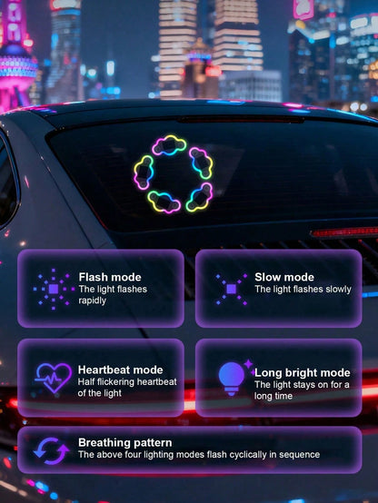 2026 New Cloud-Shaped Solar LED Car Interior Ambient Light, Heart-Shaped Neon Rear Window Decoration, Sensor-Activated 5-Mode Mood Light, Cute Aesthetic Car Accessory For Women And Girls, Romantic Veh