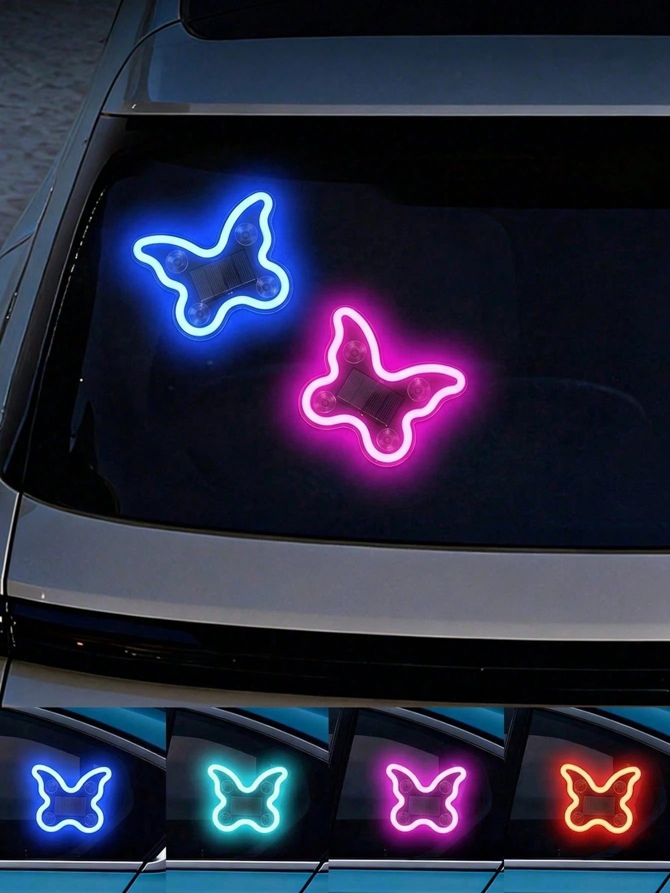 2026 New Solar Powered Butterfly LED Atmosphere Light, Neon Style Car Window Decoration Light, Women's Car Interior Atmosphere Accessory. Solar Powered No Wiring Required, With Automatic Sensing And 5