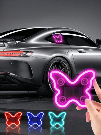 2026 New Solar Powered Butterfly LED Atmosphere Light, Neon Style Car Window Decoration Light, Women's Car Interior Atmosphere Accessory. Solar Powered No Wiring Required, With Automatic Sensing And 5