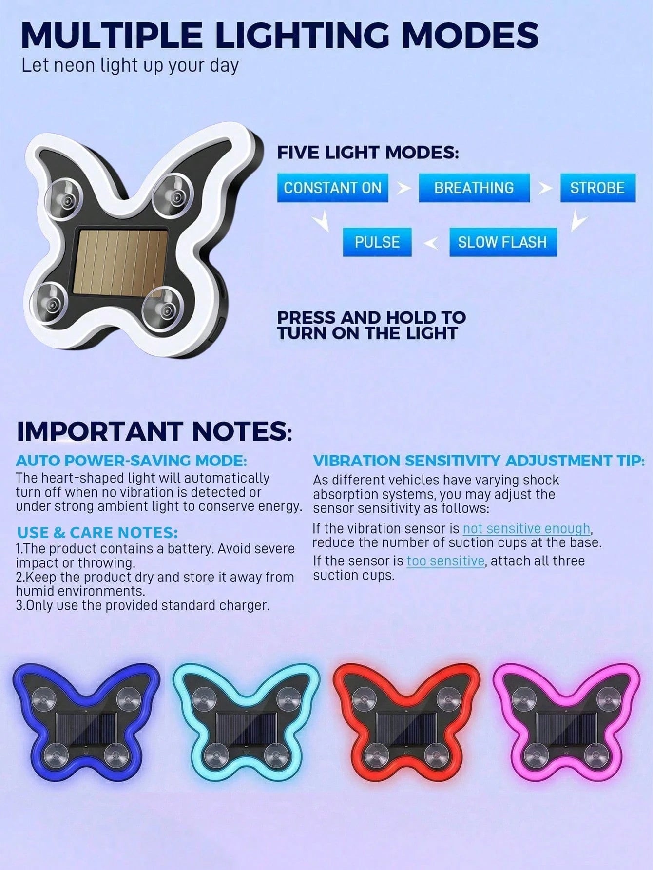 2026 New Solar Powered Butterfly LED Atmosphere Light, Neon Style Car Window Decoration Light, Women's Car Interior Atmosphere Accessory. Solar Powered No Wiring Required, With Automatic Sensing And 5