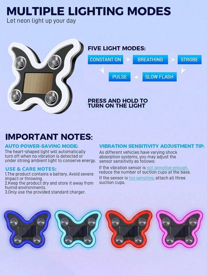 2026 New Solar Powered Butterfly LED Atmosphere Light, Neon Style Car Window Decoration Light, Women's Car Interior Atmosphere Accessory. Solar Powered No Wiring Required, With Automatic Sensing And 5