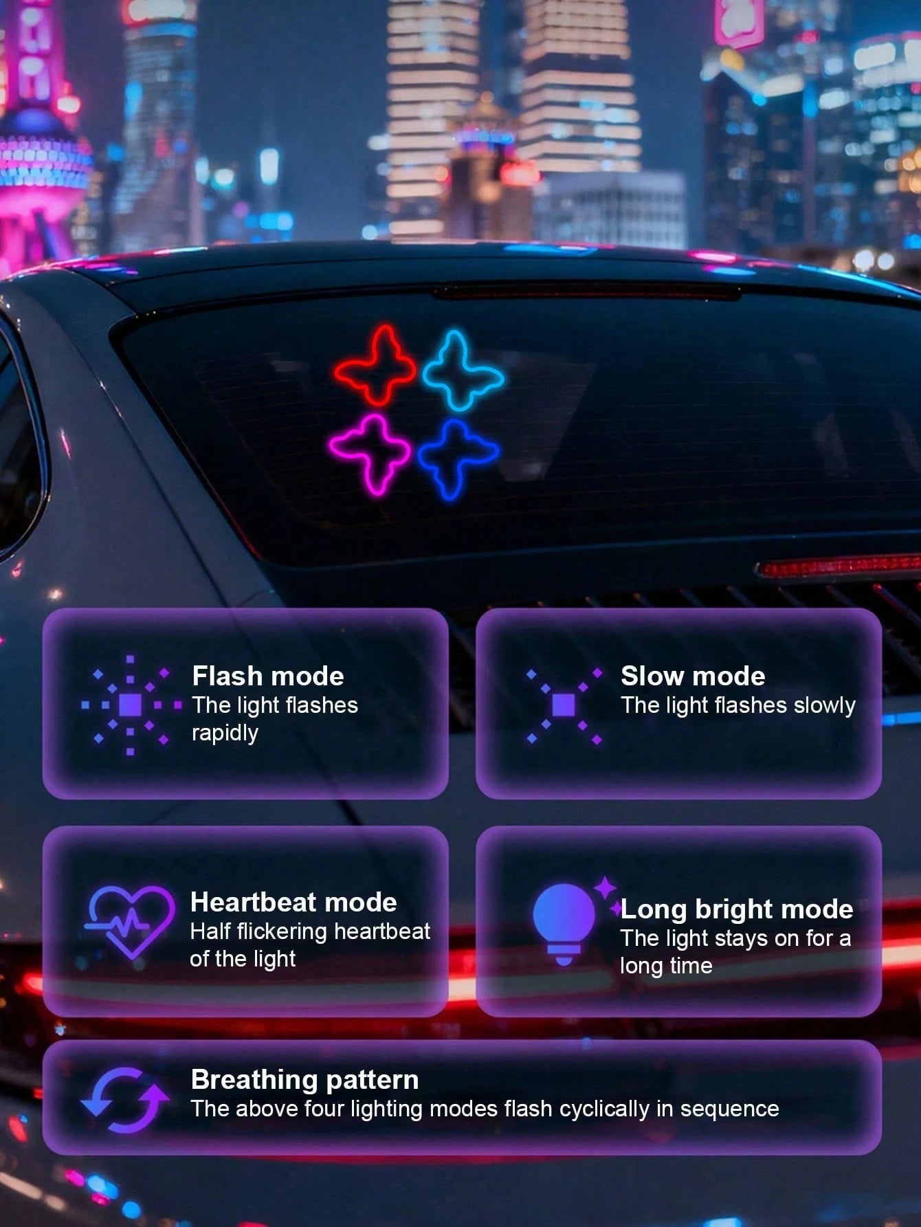 2026 New Solar Powered Butterfly LED Atmosphere Light, Neon Style Car Window Decoration Light, Women's Car Interior Atmosphere Accessory. Solar Powered No Wiring Required, With Automatic Sensing And 5
