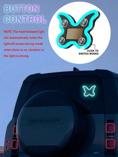 2026 New Solar Powered Butterfly LED Atmosphere Light, Neon Style Car Window Decoration Light, Women's Car Interior Atmosphere Accessory. Solar Powered No Wiring Required, With Automatic Sensing And 5