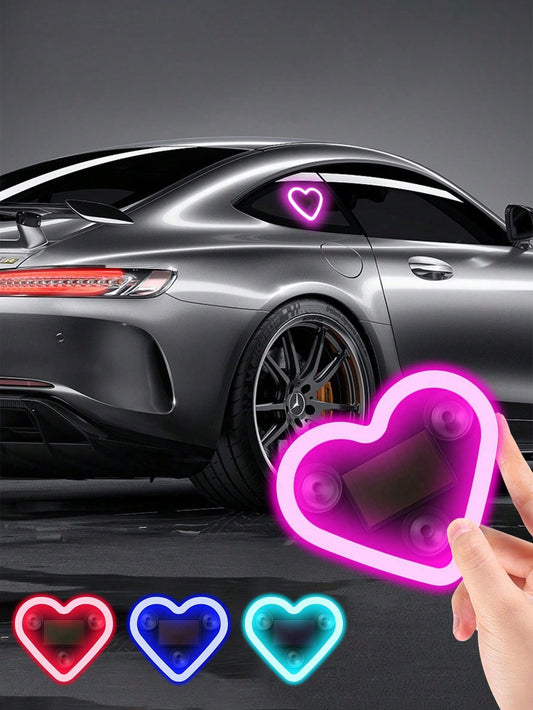 2026 New Solar Powered Car LED Atmosphere Light, Suitable For Women's Car Accessories, Heart-Shaped Neon Light Window Decor Light, With Automatic Sensing Design, 5 Lighting Modes, Romantic Car Interio